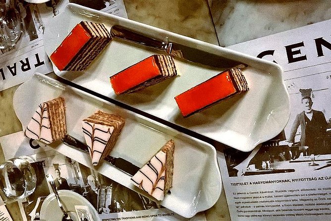 Budapest Culinary & Wine Walk - Central Grand Cafe & Bar dessert stop: coffee and three Hungarian cakes